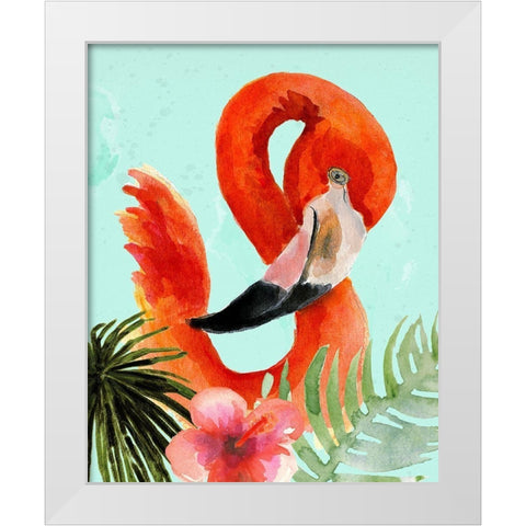 Flamingo White Modern Wood Framed Art Print by Sokal, Patti