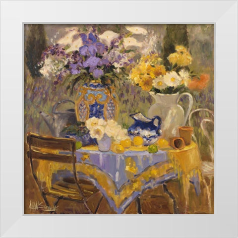 Garden Table White Modern Wood Framed Art Print by Stevens, Allayn