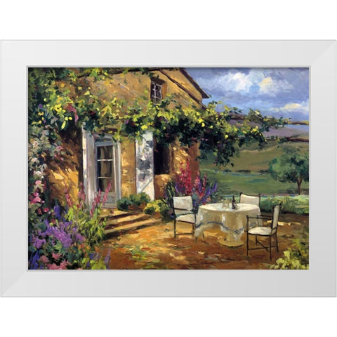 Sunlit Terrace White Modern Wood Framed Art Print by Stevens, Allayn