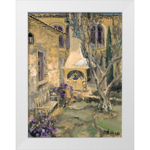 Peaceful Patio White Modern Wood Framed Art Print by Stevens, Allayn