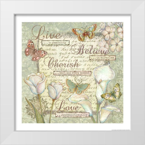 Word 5 Sentiments White Modern Wood Framed Art Print by Eisner, Viv