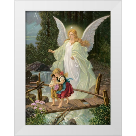Guardian Angel White Modern Wood Framed Art Print by Anonymous