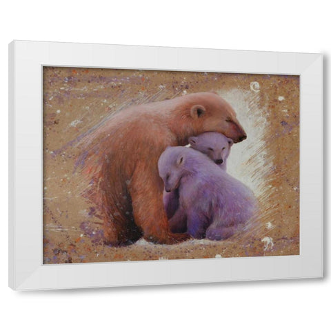 Polar bear with two cubs White Modern Wood Framed Art Print by Chamard, Jean-Marc