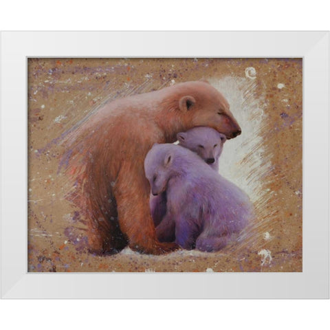 Polar bear with two cubs White Modern Wood Framed Art Print by Chamard, Jean-Marc