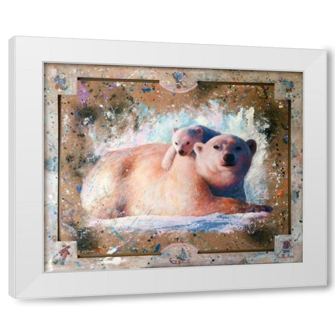 Polar bear with cub 01 White Modern Wood Framed Art Print by Chamard, Jean-Marc