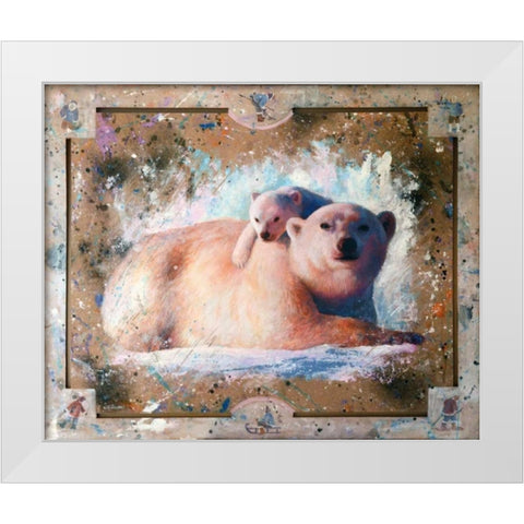 Polar bear with cub 01 White Modern Wood Framed Art Print by Chamard, Jean-Marc