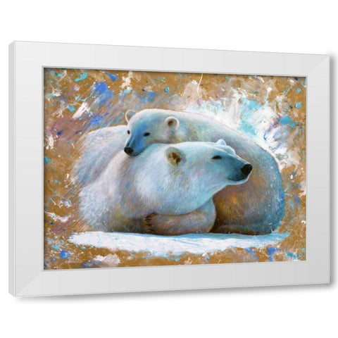 Polar Bear with cub 03 White Modern Wood Framed Art Print by Chamard, Jean-Marc