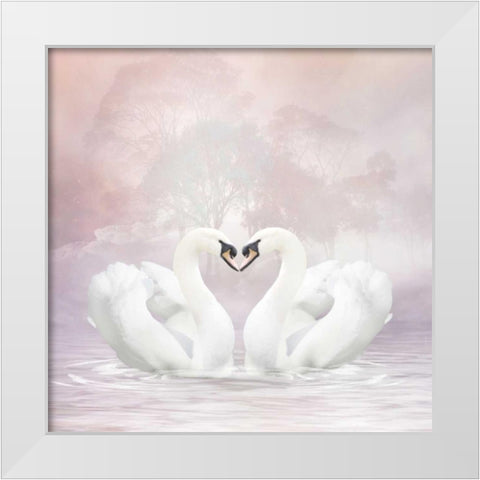 Love Swans White Modern Wood Framed Art Print by Babette