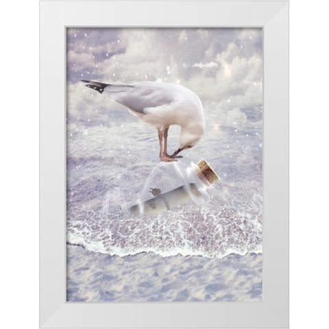 Bottle and Seagull White Modern Wood Framed Art Print by Babette
