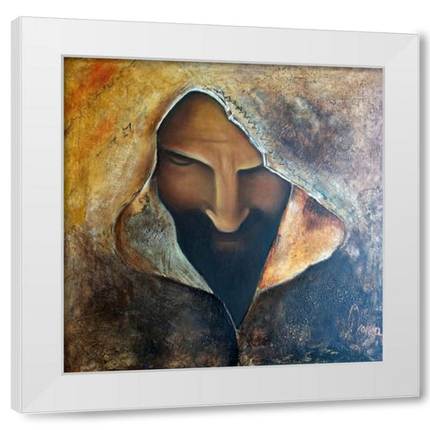 Rosto Jesus White Modern Wood Framed Art Print by Herrera, Leticia