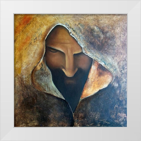 Rosto Jesus White Modern Wood Framed Art Print by Herrera, Leticia