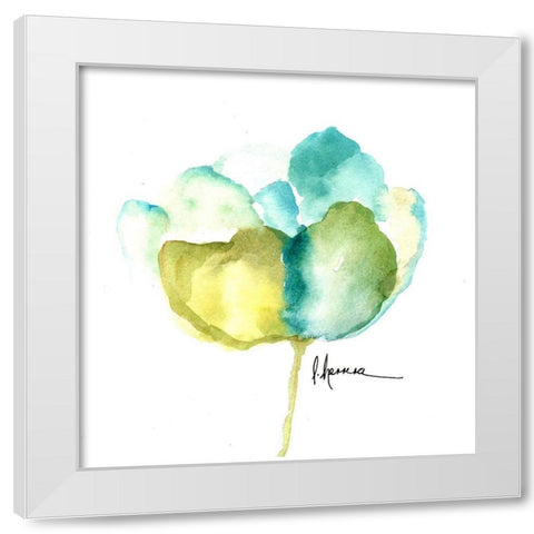 Flor Azul Verde White Modern Wood Framed Art Print by Herrera, Leticia
