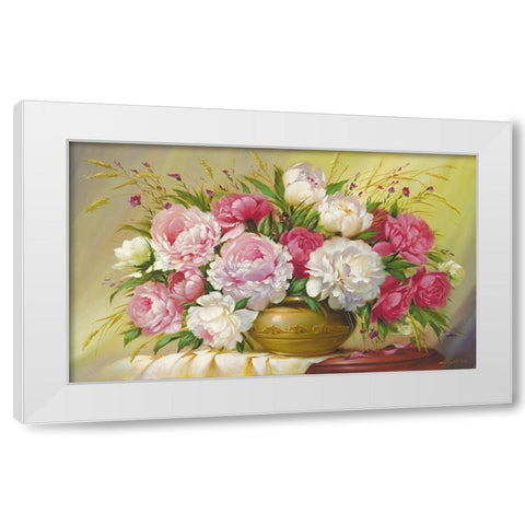 Spring Roses White Modern Wood Framed Art Print by Dvoretskiy, Petrovich