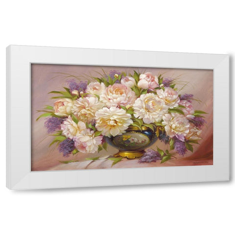 Roses and Lilacs White Modern Wood Framed Art Print by Dvoretskiy, Petrovich
