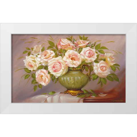 Soft pink Roses White Modern Wood Framed Art Print by Dvoretskiy, Petrovich