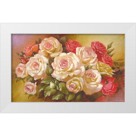 Glamour Roses White Modern Wood Framed Art Print by Dvoretskiy, Petrovich