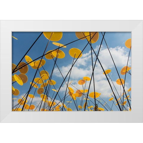 Yellow Disks I White Modern Wood Framed Art Print by Carlier, Dick