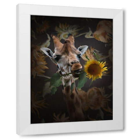 Giraf Met Bloem White Modern Wood Framed Art Print by Babette