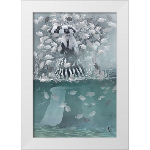 Balderdash Fishes White Modern Wood Framed Art Print by Babette
