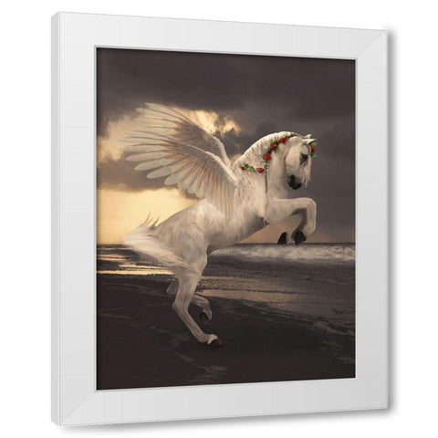 Pegasus With Roses White Modern Wood Framed Art Print by Babette