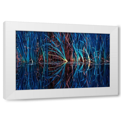 Blue Grass White Modern Wood Framed Art Print by Kostka, Vladimir