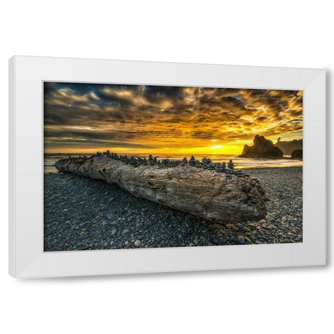 Balancing Stones White Modern Wood Framed Art Print by Kostka, Vladimir