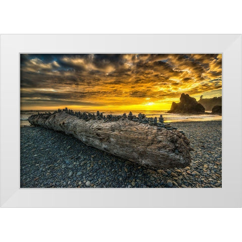 Balancing Stones White Modern Wood Framed Art Print by Kostka, Vladimir