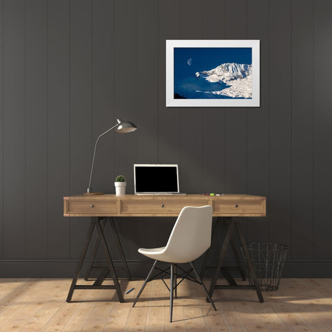 Moon And Mountains White Modern Wood Framed Art Print by Kostka, Vladimir