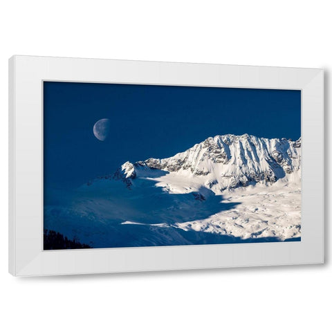 Moon And Mountains White Modern Wood Framed Art Print by Kostka, Vladimir