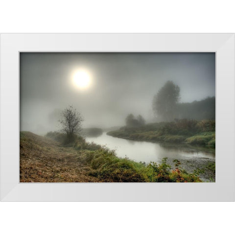 Foggy River White Modern Wood Framed Art Print by Kostka, Vladimir