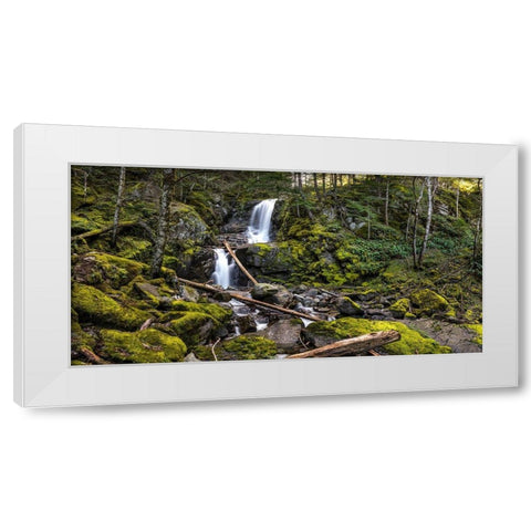Stones And Waterfall White Modern Wood Framed Art Print by Kostka, Vladimir