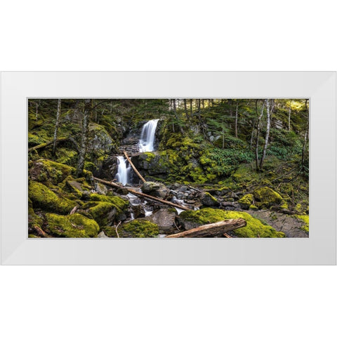 Stones And Waterfall White Modern Wood Framed Art Print by Kostka, Vladimir