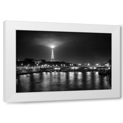 Eifeltower Lights Bw White Modern Wood Framed Art Print by Kostka, Vladimir
