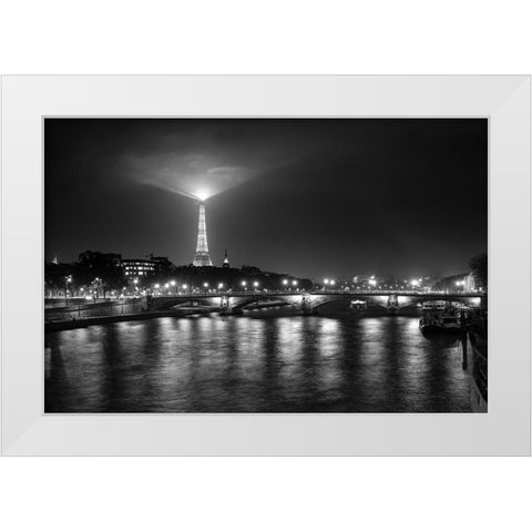 Eifeltower Lights Bw White Modern Wood Framed Art Print by Kostka, Vladimir