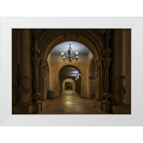 Alley With Chandelier White Modern Wood Framed Art Print by Kostka, Vladimir