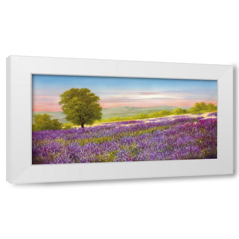 LAVENDER FIELD White Modern Wood Framed Art Print by Schoelnhammer, Heinz