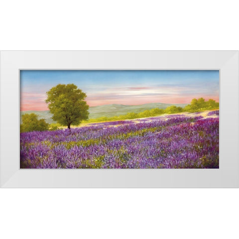 LAVENDER FIELD White Modern Wood Framed Art Print by Schoelnhammer, Heinz