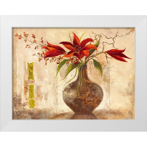 Red Lilies White Modern Wood Framed Art Print by Field, Anna