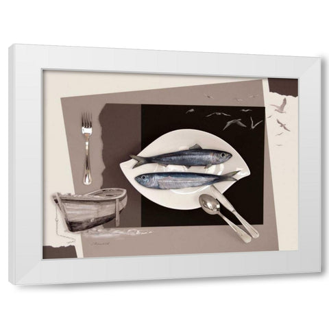 La Fin Dune Sardine White Modern Wood Framed Art Print by Chamard, Jean-Marc