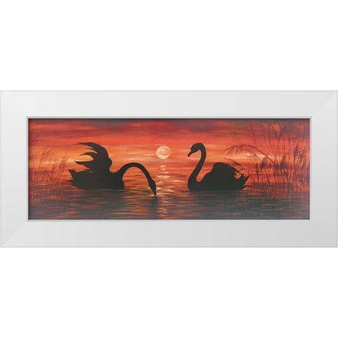 SWANS IN THE SUNSET White Modern Wood Framed Art Print by Werner