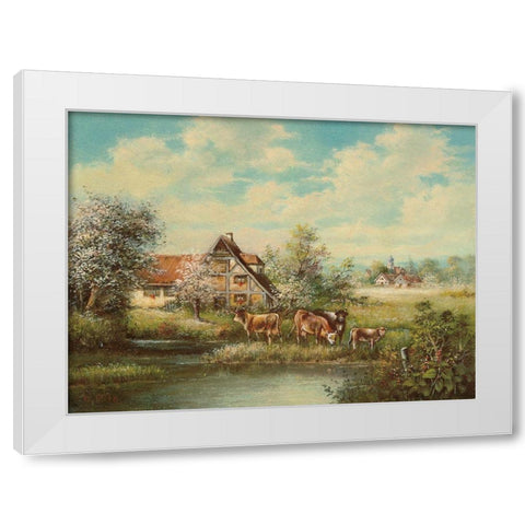 COWS BY THE RIVER White Modern Wood Framed Art Print by Pila