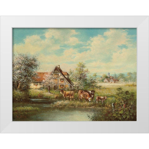 COWS BY THE RIVER White Modern Wood Framed Art Print by Pila