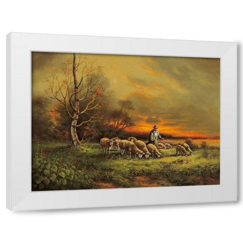 SHEEP SUNSET White Modern Wood Framed Art Print by Pila