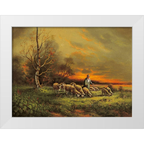SHEEP SUNSET White Modern Wood Framed Art Print by Pila
