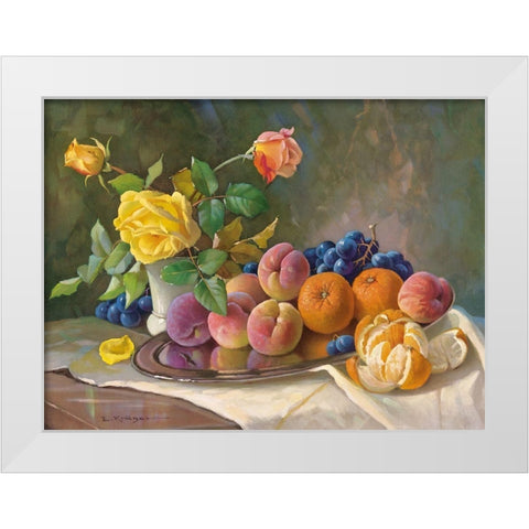 YELLOW ROSE AND FRUITS White Modern Wood Framed Art Print by Krueger, E.