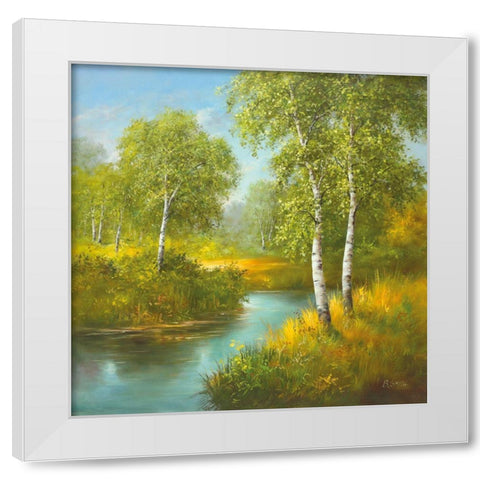 POND WITH BIRCHTREES White Modern Wood Framed Art Print by Smith, B.