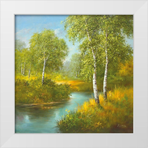 POND WITH BIRCHTREES White Modern Wood Framed Art Print by Smith, B.