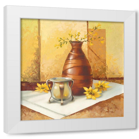 Still-Life WITH SUNFLOWERS White Modern Wood Framed Art Print by Babichev