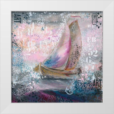 Sails in pink White Modern Wood Framed Art Print by Mizo