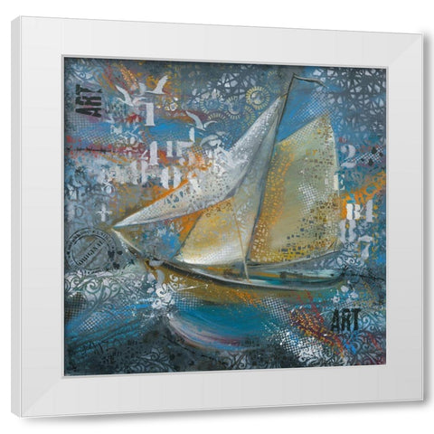 Sails in blue White Modern Wood Framed Art Print by Mizo